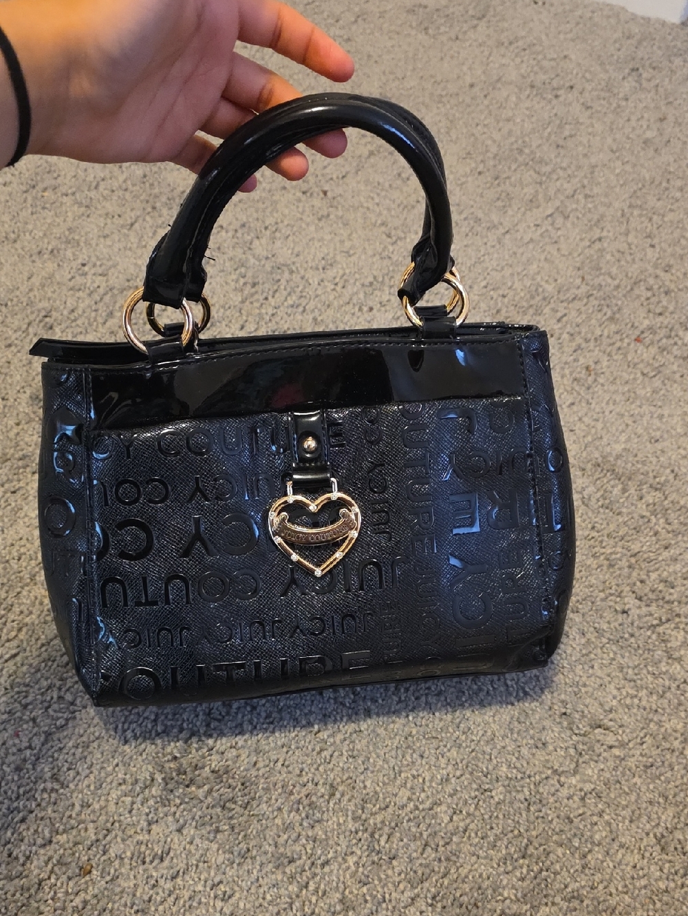 Juicy Couture Black Patent Heart Charm Satchel